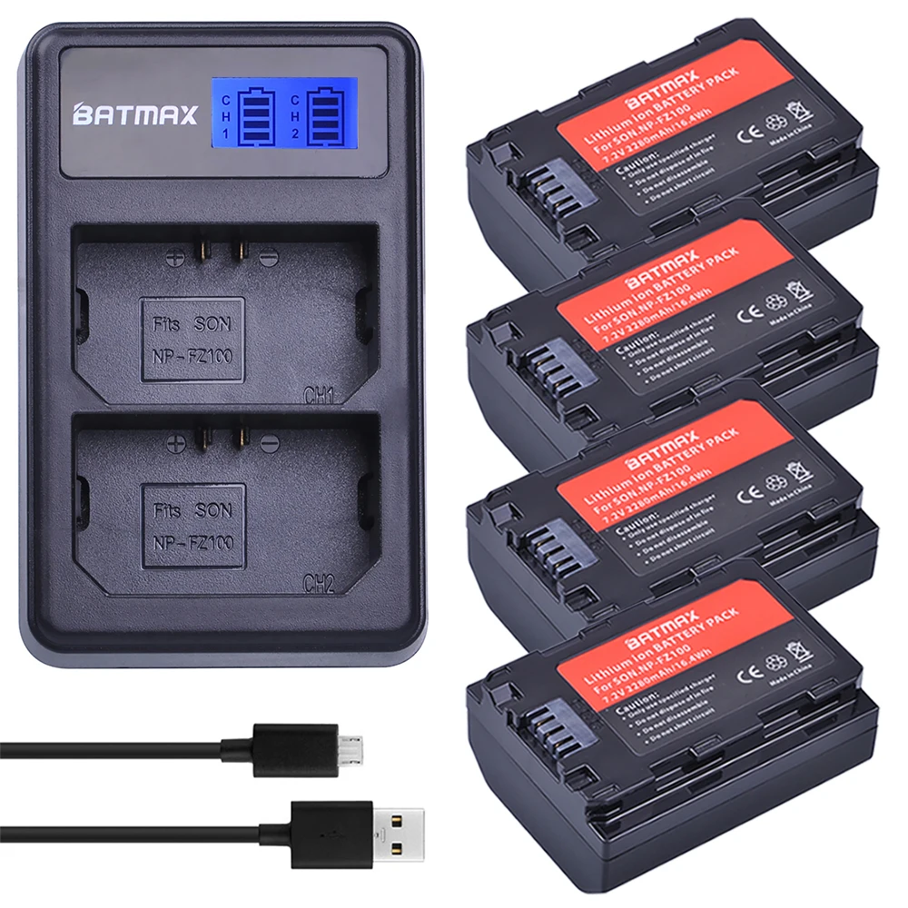 

Batmax 2280mAh NP-FZ100 NPFZ100 FZ100 Battery+LCD Dual Charger for Sony a7 iii, A9 9R A9R 9S A9S, A7C,A7RIII 7RM3 A7m3 BC-QZ1