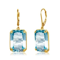 szjinao aquamarine earrings for women 14k gold earrings blue topaz gemstone rectangle shape viking silver 925 jewelry hot