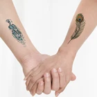 Черная переводная имитация водостойкой временной татуировки наклейка, Летающие птицы перо, цветок, череп для мужчин женщин девушек сексуальное боди-арт