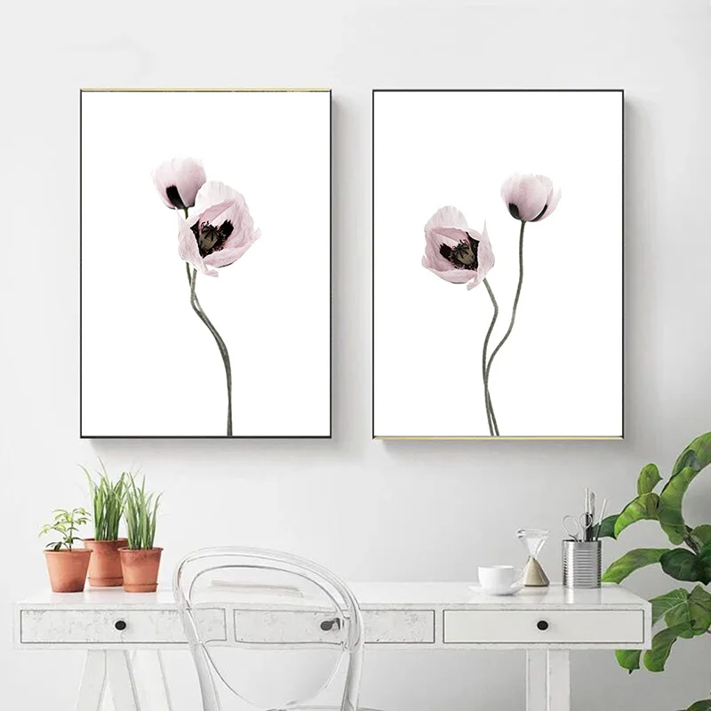 Расцветка розовый цветок художественный постер скандинавский холст