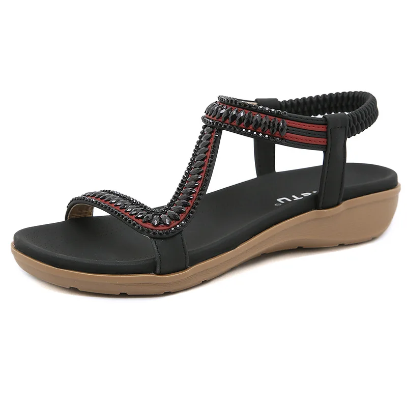 

Women's Sandals Retro Slippers Bohemian Beaded Leather Sandals Flats Summer Shoes Woman Beach Sandals For Femmes Sandalia Mujer