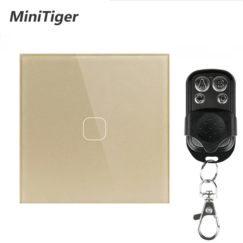 1 Gang Gold-A Minitiger стандарт ЕС/Великобритания 1 банда 1 способ RF433 пульт дистанционного управления настенный сенсорный выключатель, умный дом беспроводной пульт дистанционного управления светильник - Цвет: 1 Gang Gold-A