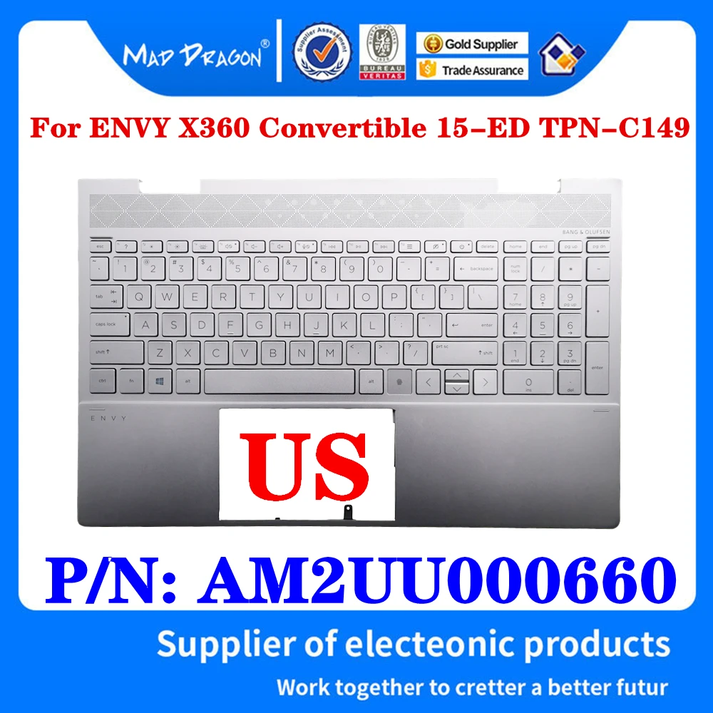 

Новый AM2UU000660 для HP ENVY X360 Кабриолет 15-ED TPN-C149 Ноутбук США верхняя крышка верхний чехол Серебряная клавиатура с технологией сканирования отпеч...