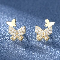 cute romantic butterfly tiny stud earrings shiny micro crystal paved exquisite versatile female earring pierce jewelry for women