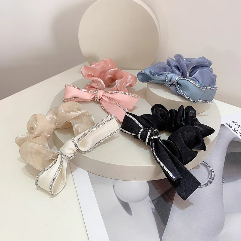 

Yarn Large Intestine Elastic Hair Bands Rhinestone Bow Hair Ring Scrunchies Ponytail Hair Tie Women Girls Hair Accessories