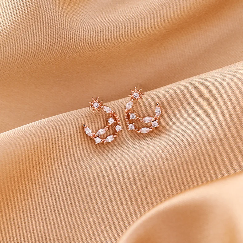 Женские серьги-гвоздики с фианитом изящные серьги в форме Луны 2019 | Украшения и