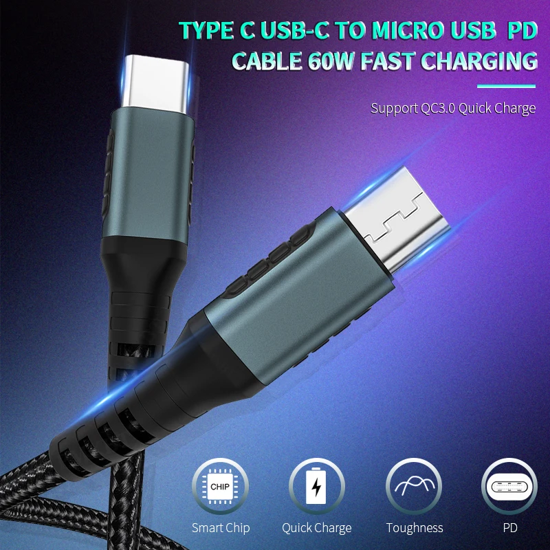 Фото Кабель с разъемами USB Type-C и Micro для Samsung S7 Xiaomi Android быстрая зарядка Мобильные Кабель с разъемами USB Type-C и Micro для Samsung S7 Xiaomi Android быстрая зарядка Мобильные