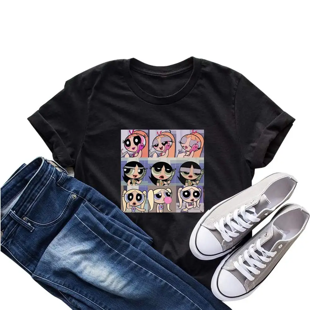 Футболка женская в стиле Харадзюку с пузырьками цветов и бабочкой|Футболки| |