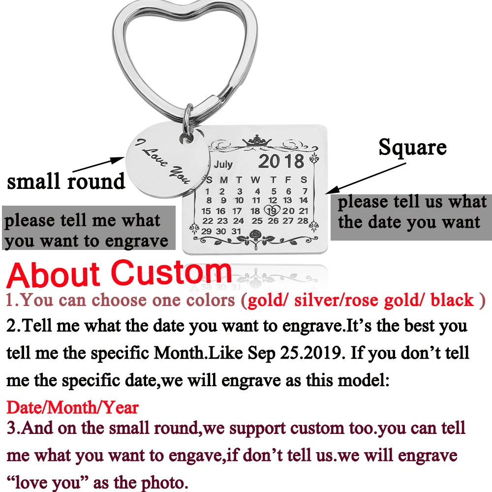 heart shape ring 1 Персонализированные фото брелок-календарь на заказ подарок Выгравированная Дата имя нержавеющая сталь брелок Выпускной юбилей день рождения - Цвет: heart shape ring 1