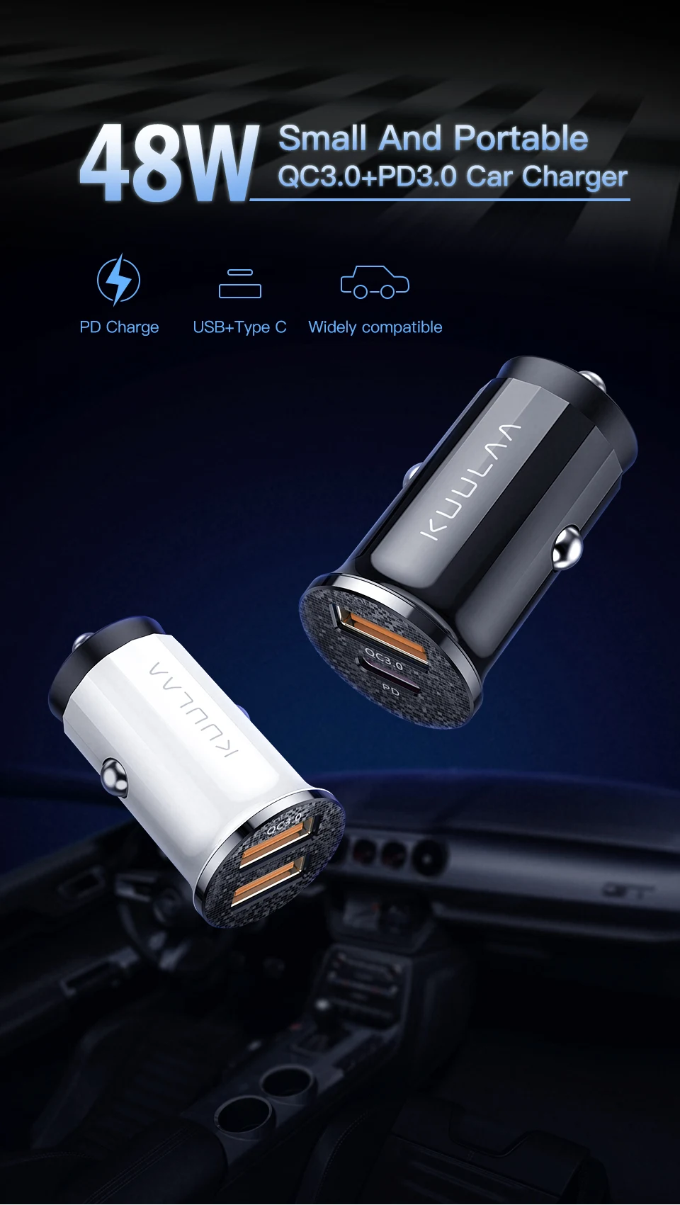 KUULAA Quick Charge 4,0 36 Вт QC PD 3,0 Автомобильное зарядное устройство для samsung S10 9 Быстрая автомобильная зарядка для Xiaomi iPhone usb ЗУ для мобильного телефона