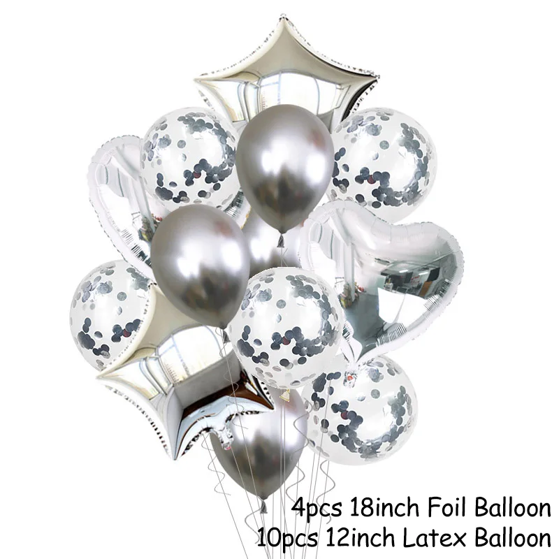 14p balloons set-K 10/15/20 шт. металлическая хромированная воздушные шары с днем рождения/воздушные шары Золотое конфетти балон Свадебные украшения надувные гелием Balons шарики - Цвет: 14p balloons set-K