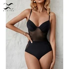 Прозрачный сетчатый купальник, женский слитный костюм с пуш-ап на косточках, купальник с высоким вырезом, сексуальный черный купальный костюм, монокини, боди, Новинка