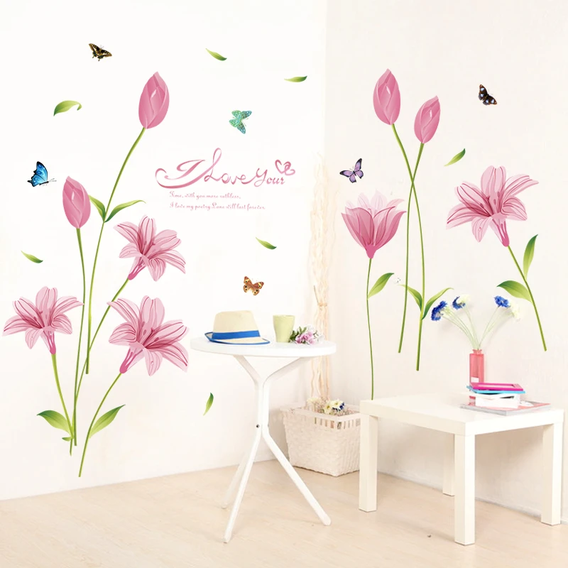 Романтические фиолетовые цветы лилии настенные стикеры сделай сам для гостиной