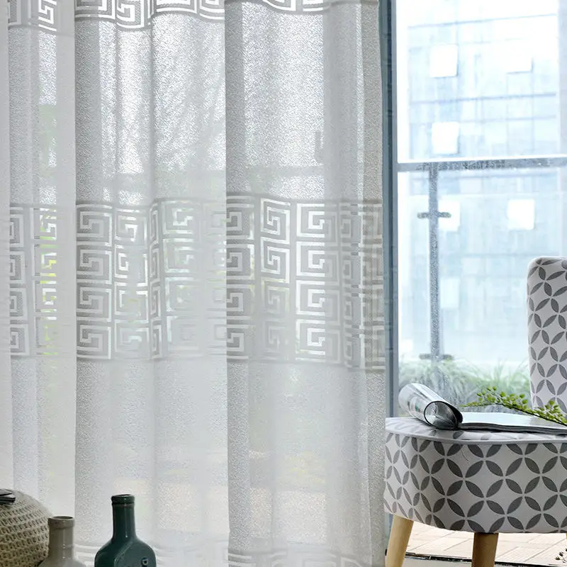 

Modern Geometric Solid White Sheer Curtains for Living Room Windows Voiles Tulle Curtain for Bedroom Decoration