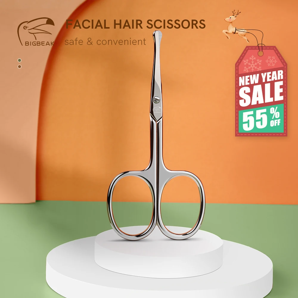 

BIGBEAK Curved Stainless Steel Nose Hair Scissor Safety Tips Professional Facial Hair Remover Nose Ear Hair Beard Trimmer