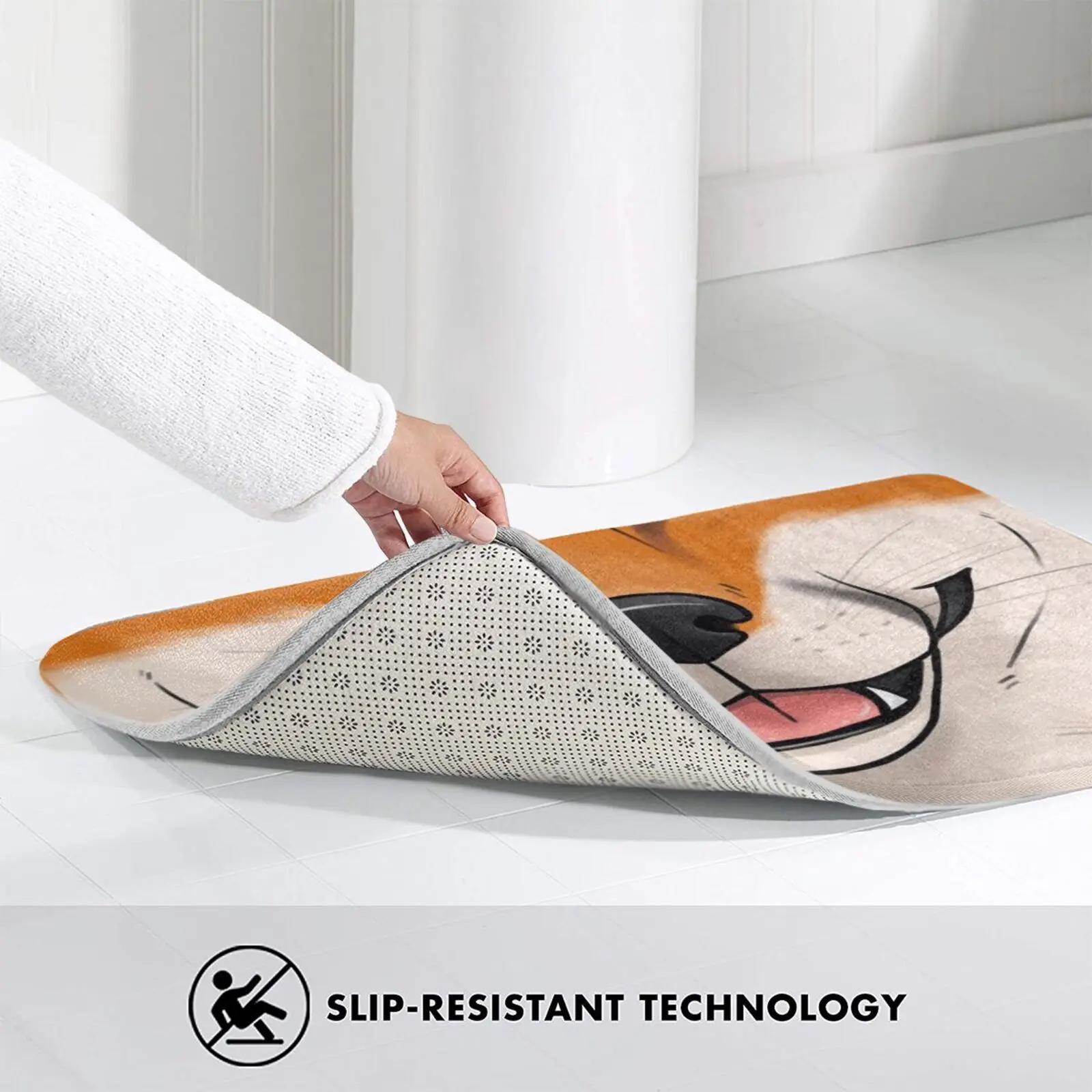 Ковер Fox Mat с антискользящим покрытием для спальни, входных дверей и т.д. с изображением животного с красным носом, рыжим мехом и следами когтей.