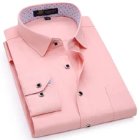 mens regular fit long sleeve solid linen shirt single patch pocket square collar inner polka dot casual button up thin shirts
