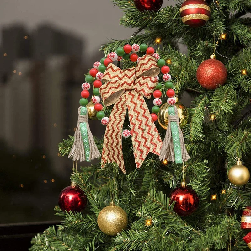 

Christmas Wood Bead Tassel Garland,36 Inch Green & Red Tassel Garland Farmhouse Rustic Beads Tassel Wood Bead (2Pcs)