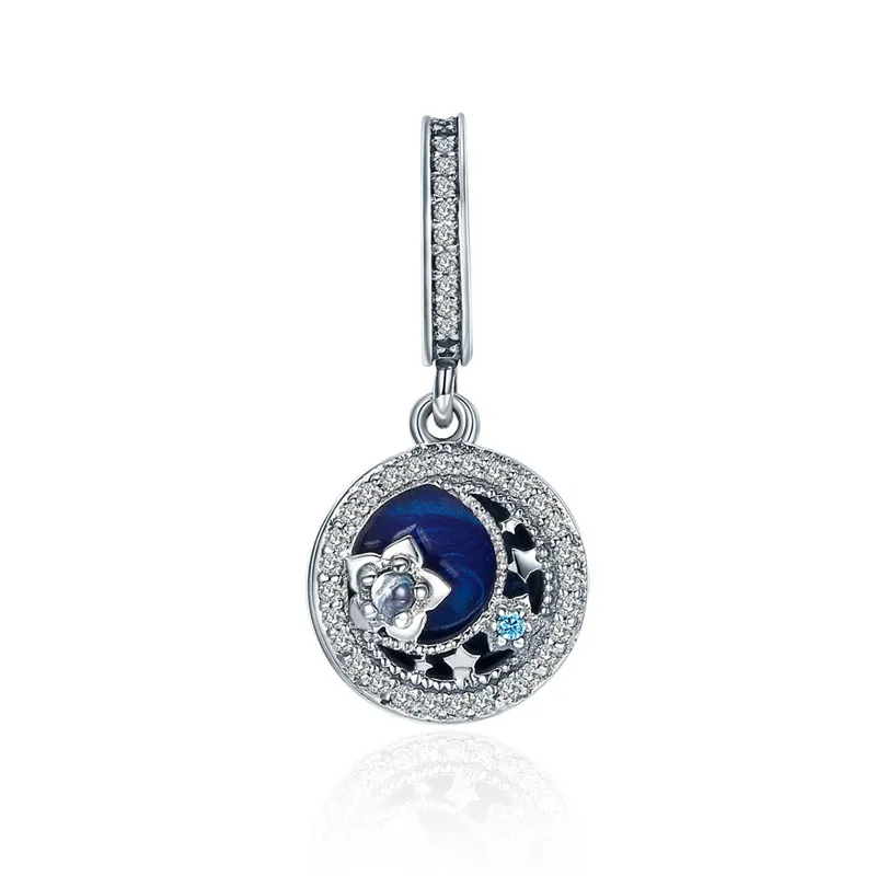 SCC396 BAMOER, 925 пробы, серебряный, секретная планета, Луна, звезда, подвеска, синяя эмаль, Подвески, подходят для браслетов, ожерелья, серебряные ювелирные изделия SCC933 - Окраска металла: SCC396