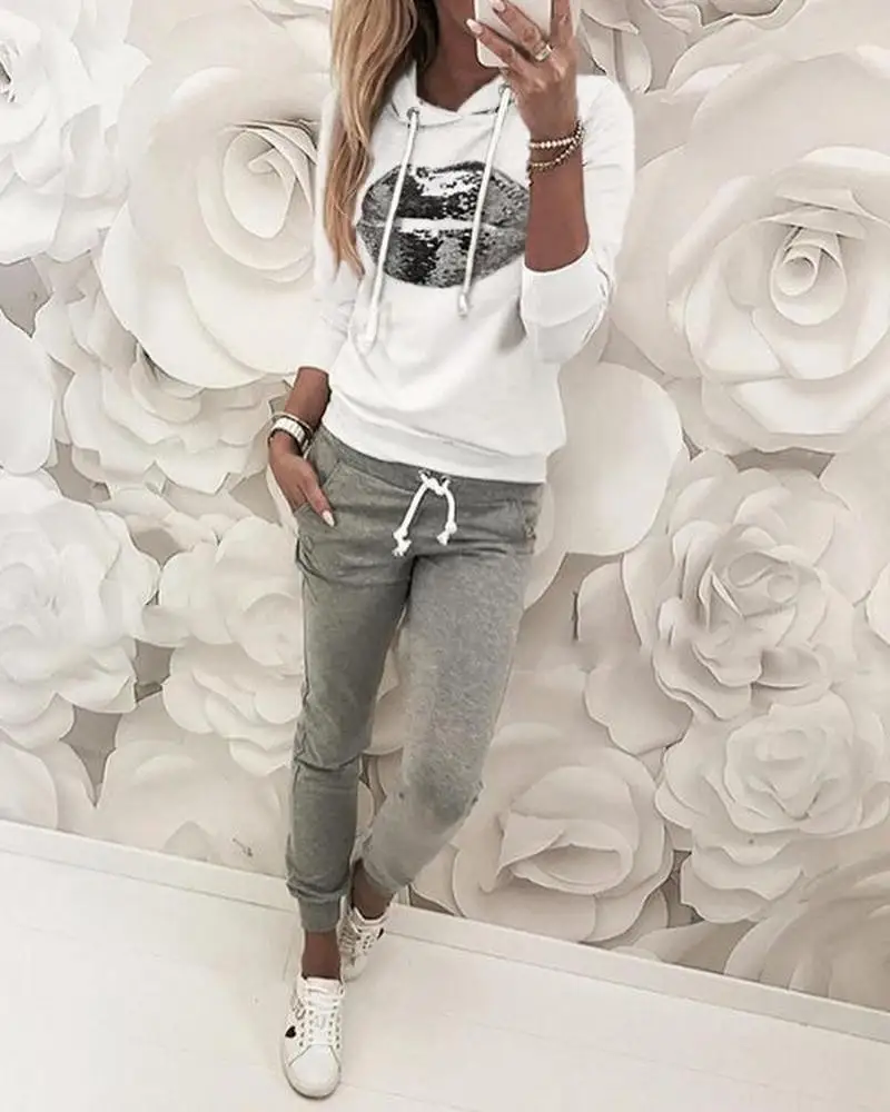 Женский спортивный костюм с блестками комплект из 2 предметов топ капюшоном и