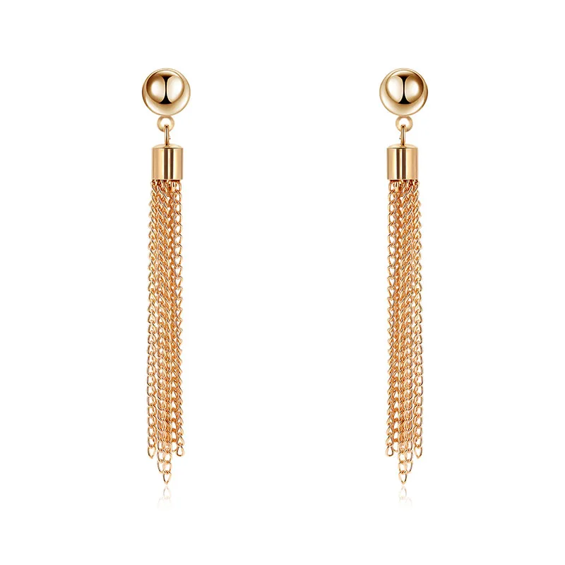 Женские серьги-подвески с кисточками золотистые обтекаемые длинные висячие