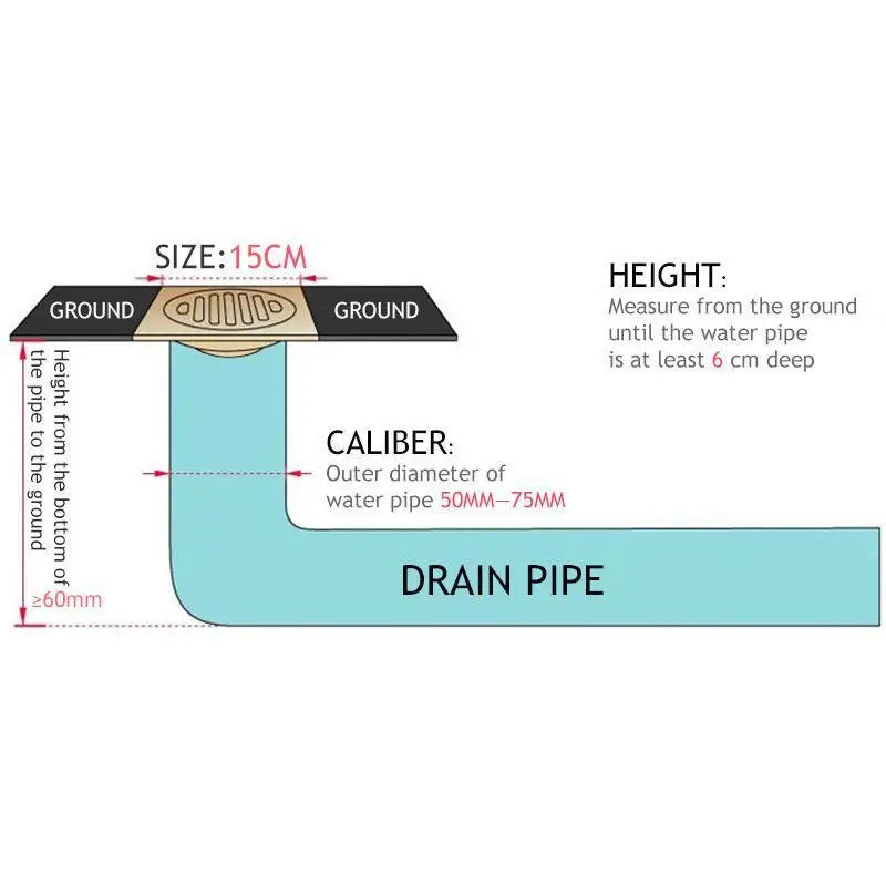 

Brass Bounce Floor Drain Square Pop Up Floor Drain Bathroom Cover Shower Room Push Down Drain Plug Anti-Odor Bath Shower Drain