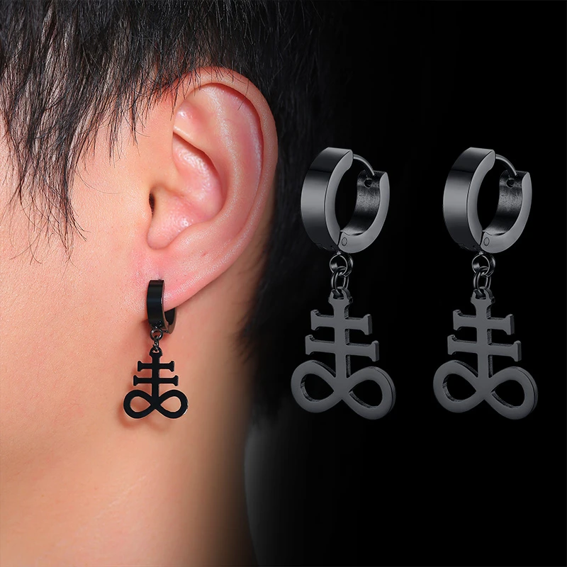 Sigil Of Lucifer Seal Of Satan Symbol Men Drop Earrings Black Stainles Steel Dark Occult Nu Goth Danging Earrings Gothic Jewelry images - 6