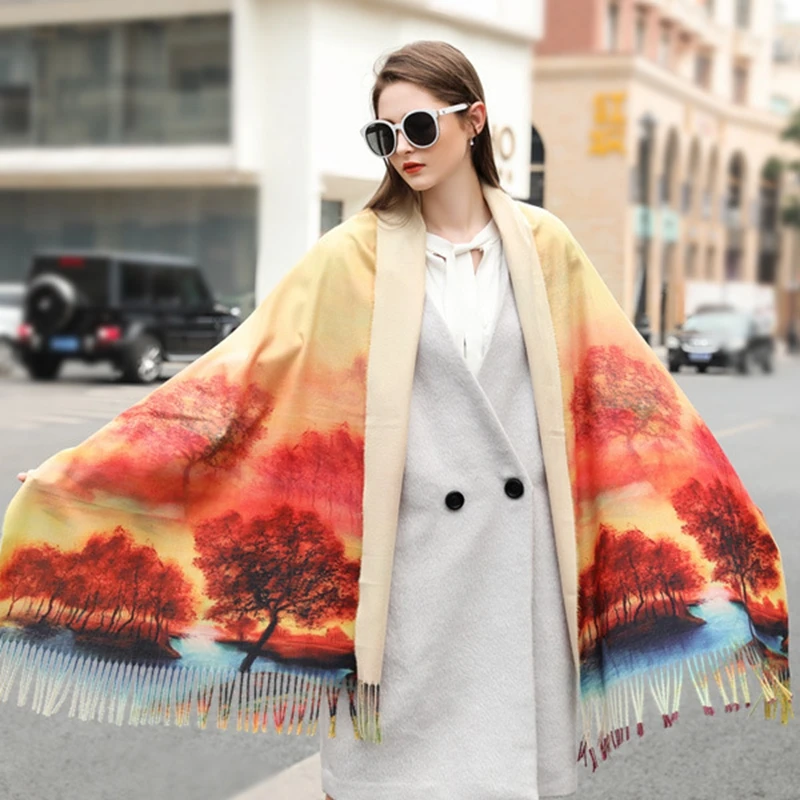 Новые зимние женские кашемировые шарфы палантины Элитный бренд Толстая теплая