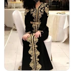 Высококачественное велюровое марокканское платье с длинными рукавами и золотыми аппликациями, ТРАПЕЦИЕВИДНОЕ мусульманское арабское платье для выпускного вечера, мусульманское платье, Кафтан Вечернее платье