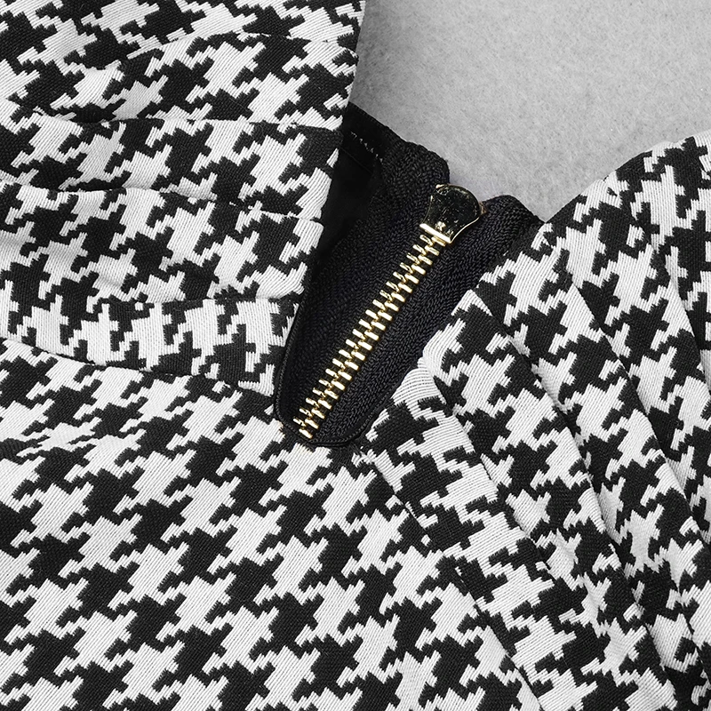 

2021 Winter Women Sexy Houndstooth Off Shoulder Long Sleeve Backless Bandage Dress Elegant Celebrity Evening Runway Party Dress