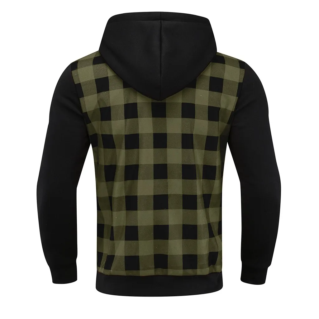 Мужская Лоскутная Толстовка с капюшоном в клетку Повседневная длинным рукавом