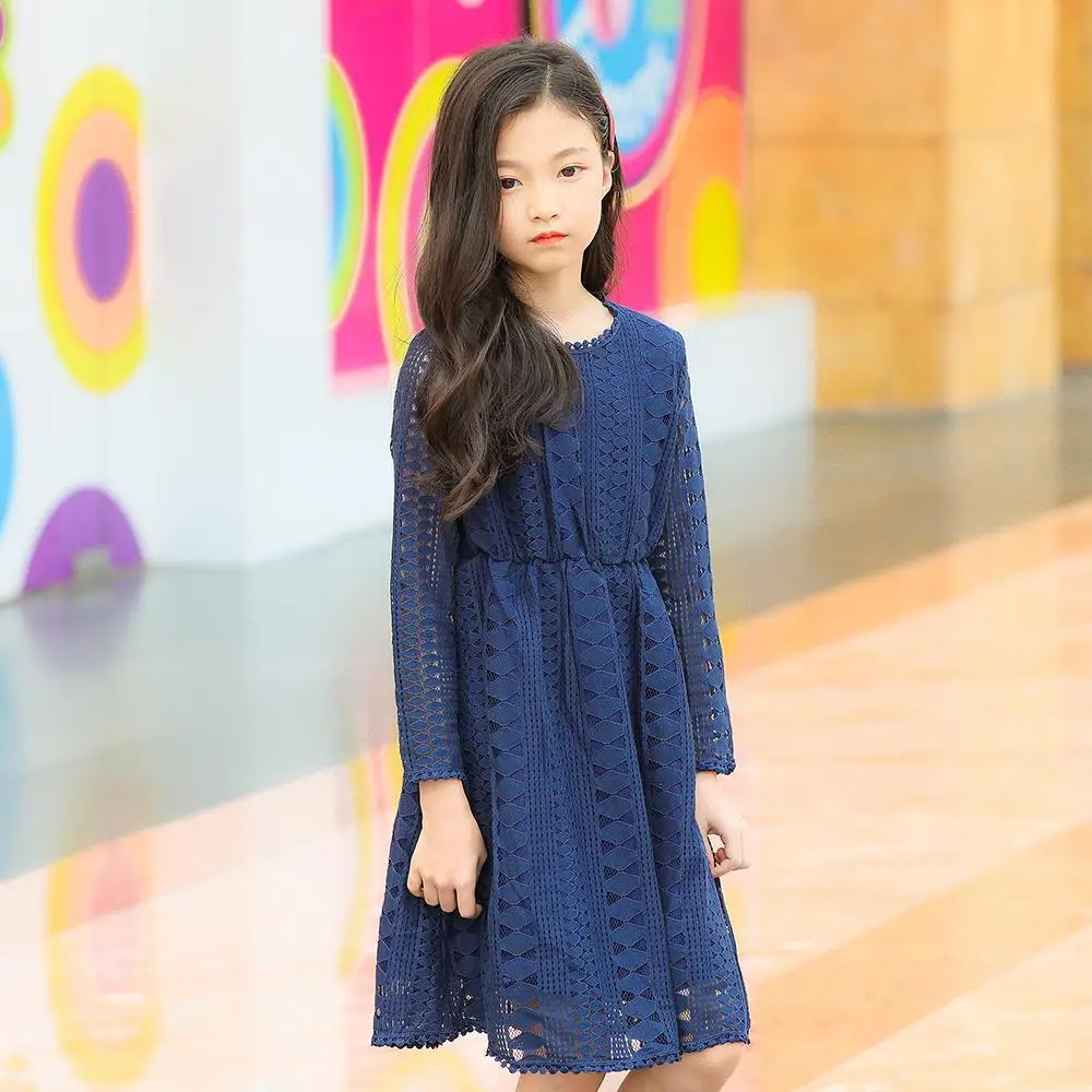 Кружевное платье для маленьких девочек с длинным рукавом размеры 3 4 5 6 7 8 10 12 14 лет