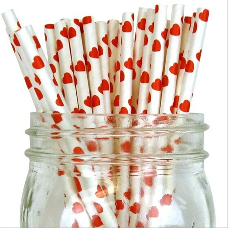 

Соломинки бумажные одноразовые в форме красного сердца, 25 шт.