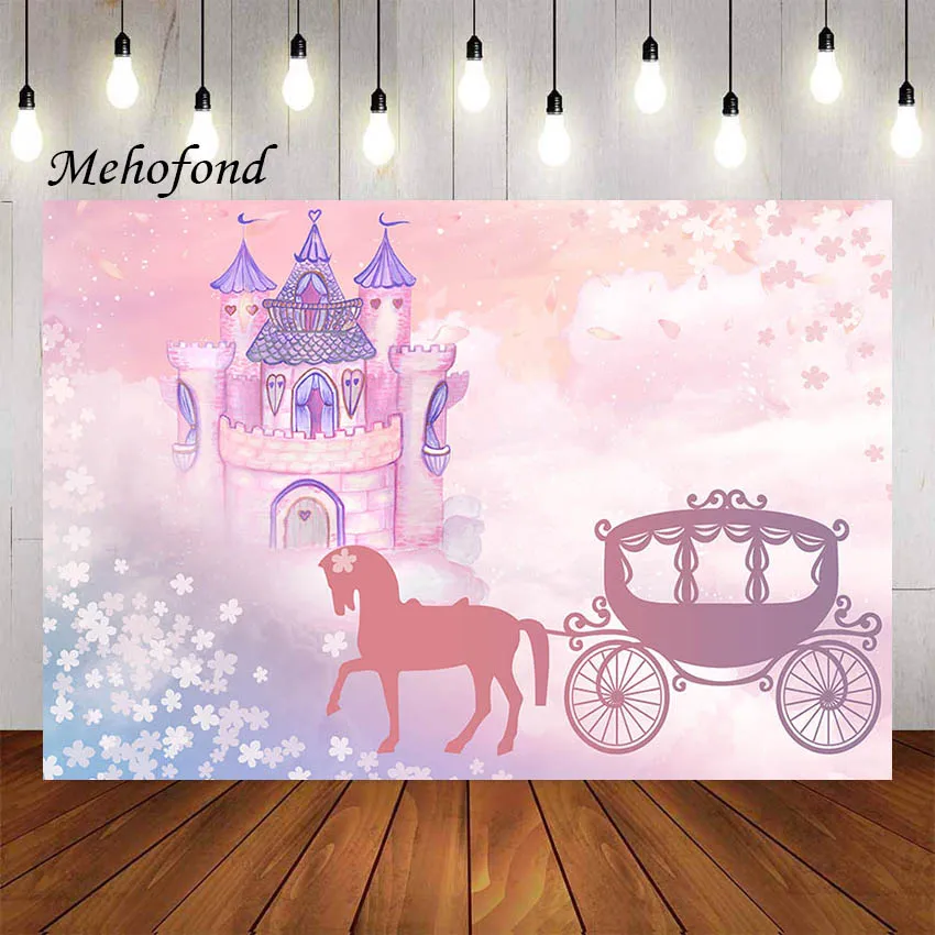 

Фон для фотосъемки Mehofond розовый замок блестящая каретка девочки принцесса малыш душ день рождения вечевечерние НКА фон фотостудия