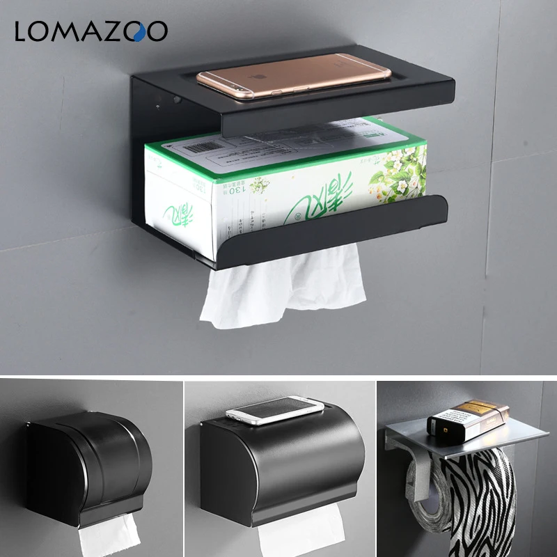 LOMAZOO черно-матовая белая полка для ванной комнаты, держатель бумаги в рулоне, Настенная коробка для салфеток, алюминиевый дырокол, Стандартн...