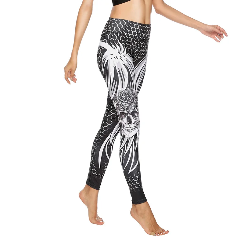 Женские леггинсы с высокой талией и 3D принтом штаны черепа Эластичные