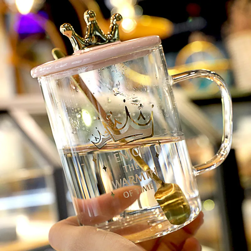 

Creative Gift Glass Cup with Lid and Spoon High Capacity Nordic Cute Coffee Mug Juice Glass Cups Water Tazas Drinkware DF50BL