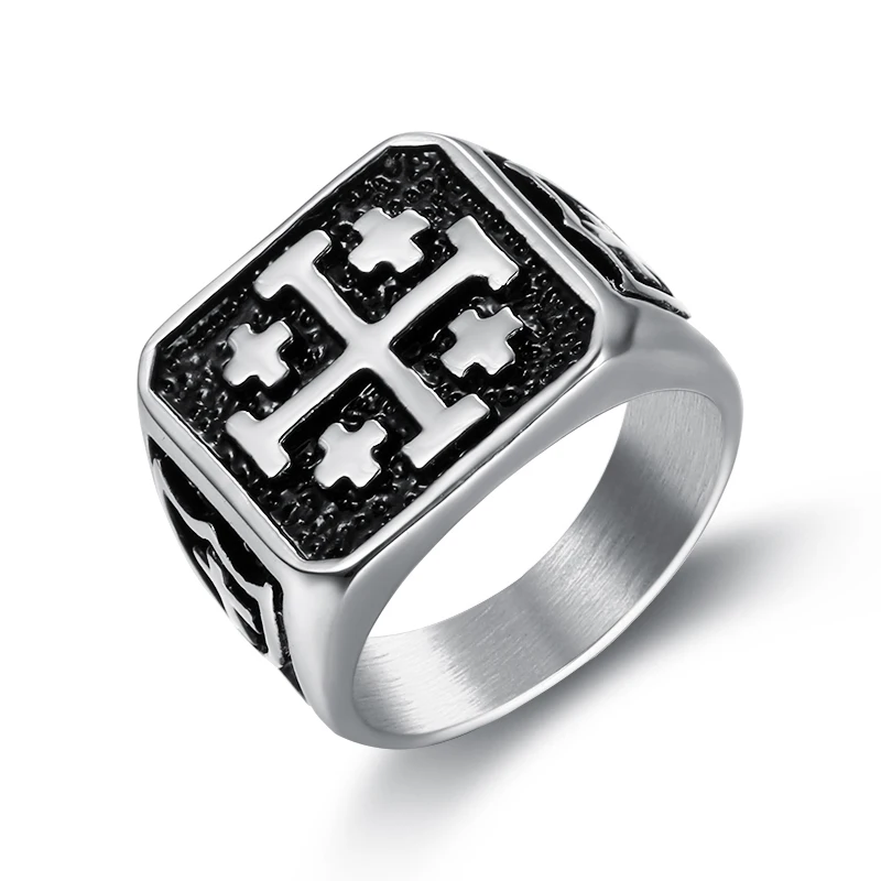 Мужское кольцо панк рок Knights Jerusalem Crusader Cross Мужской Перстень с изображением Иисуса
