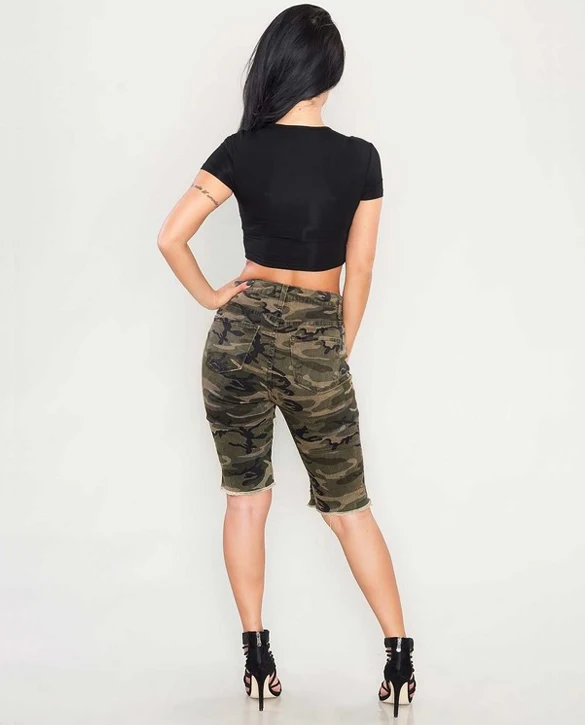 CatonATOZ 2106 женские модные брендовые винтажные шорты-бермуды с бахромой камуфляжные - Фото №1