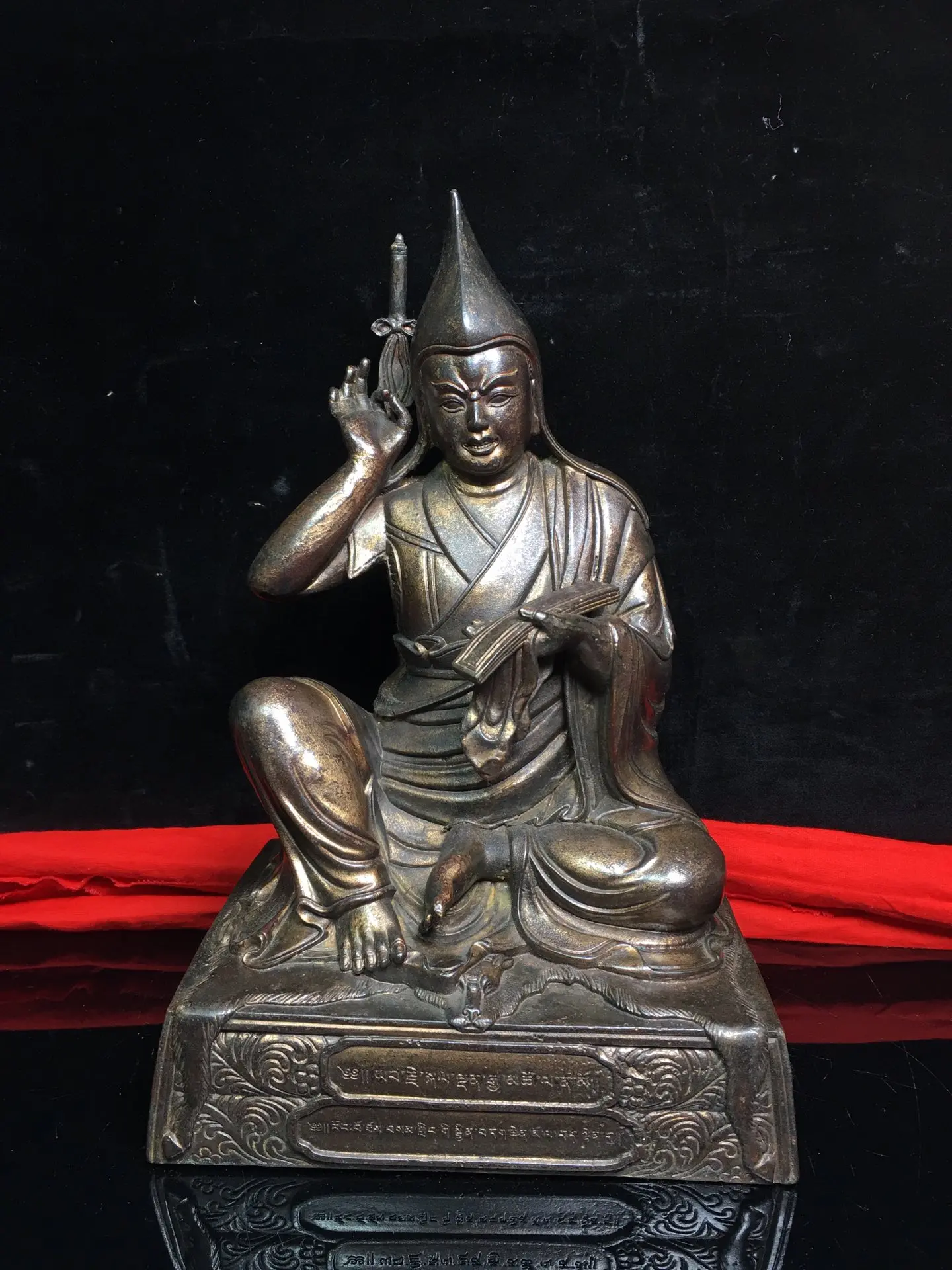 

Home Decor 12"Tibet temple Old Bronze Cinnabar Lacquer Tsongkhapa Tibetan Buddha Sitting Buddha Enshrine the Buddha