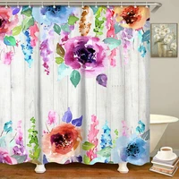 floral shower curtain colorful watercolor flower white wooden board rustic country art fabric bathroom curtains with hooks decor