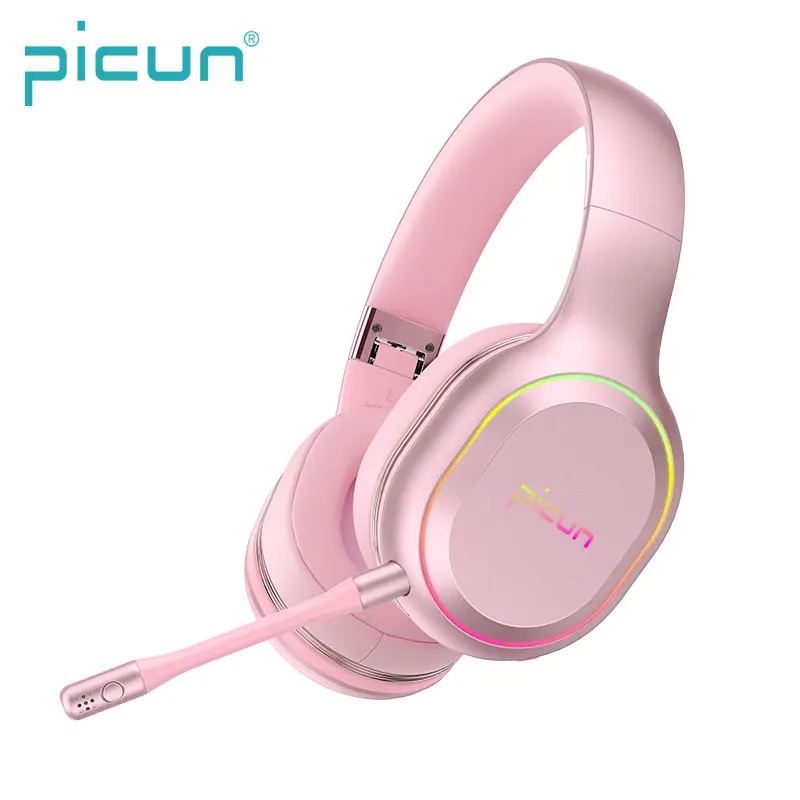 Pink Новые Picun P80S, мобильные Игровые наушники, игровая bluetooth-гарнитура, вибрация, геймер, беспроводные съемные наушники с микрофоном - Цвет: Pink