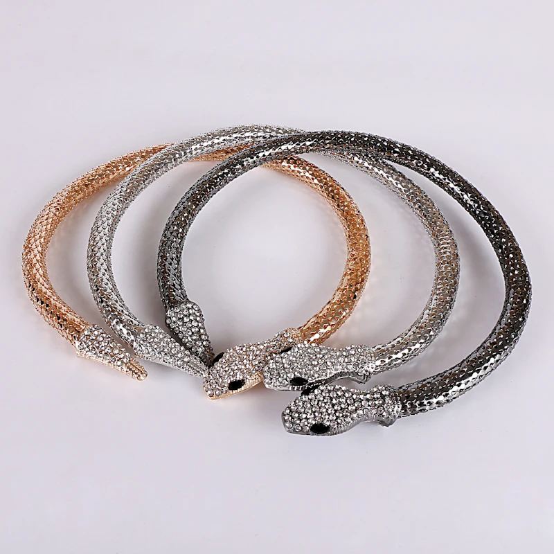 Позолоченное и посеребренное ожерелье-змейка Колье женское колье Femme Bijoux Black Gun короткое колье, цепочка с кристаллами