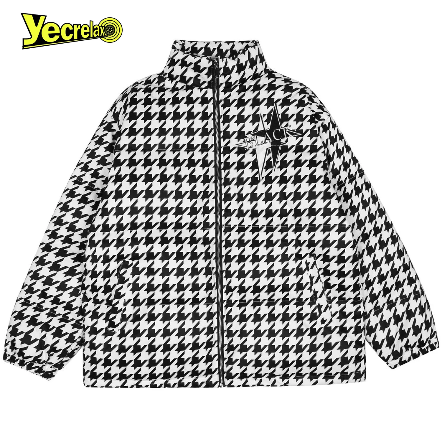 

YECRELAX Autumn Winter Men's Coat Jackets Long Sleeve Jacket Trend Loose Black White Tweed Warm Outerwear Casual Oversize Jacket