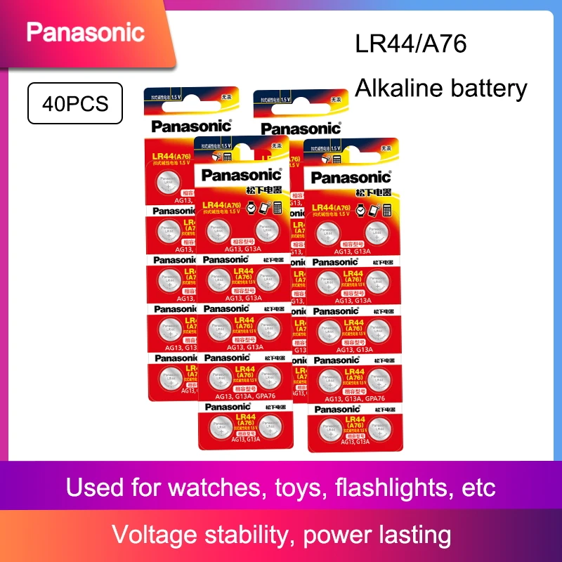 Аккумуляторы PANASONIC LR44 A76 AG13 0% Hg SR1154 357 LR 44 1 5 в 40 шт./4 упаковки аккумуляторы для