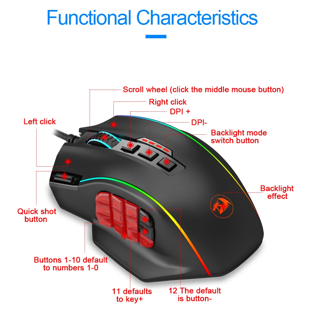 REDRAGON M901-K Perdiction Проводная игровая мышь USB 12400 Точек на дюйм программируемая