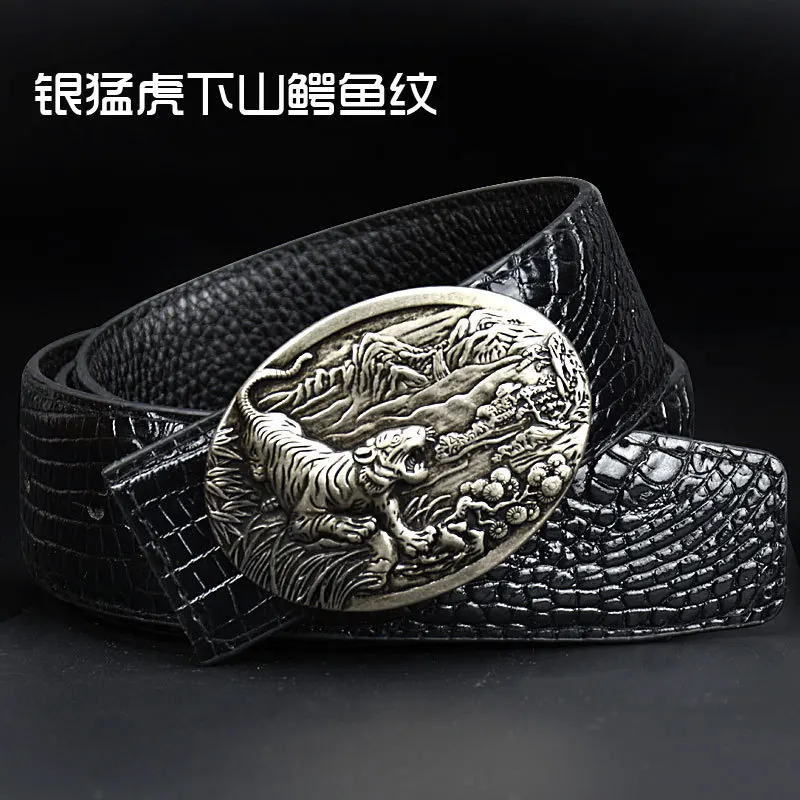Мужской ремень с пряжкой в виде тигра и крокодила персонализированная пряжка