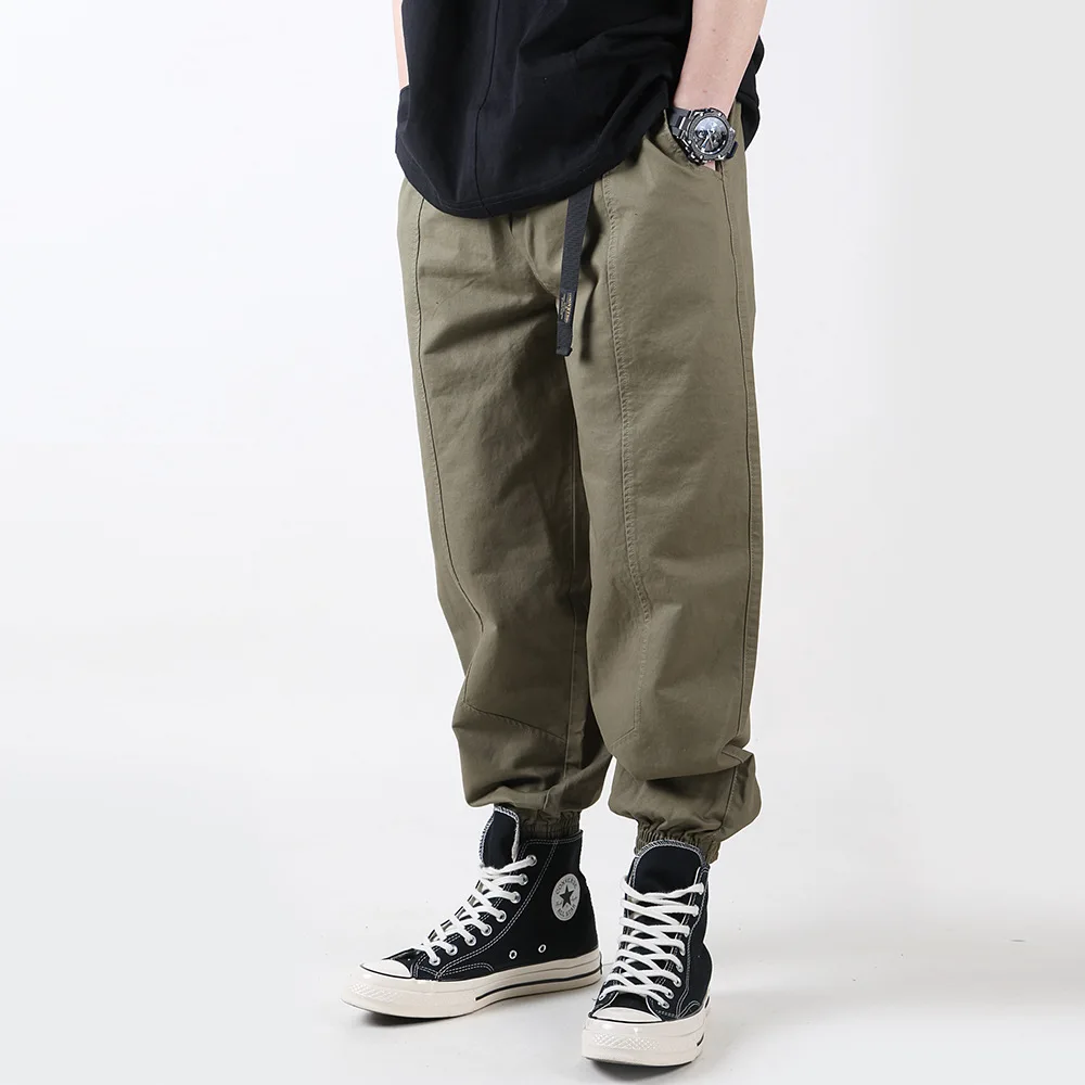 

Trendy Men's Solid Color Overalls Men's Street Trend Loose Straight-leg Pants Elastic Waist Tie Casual Trousers