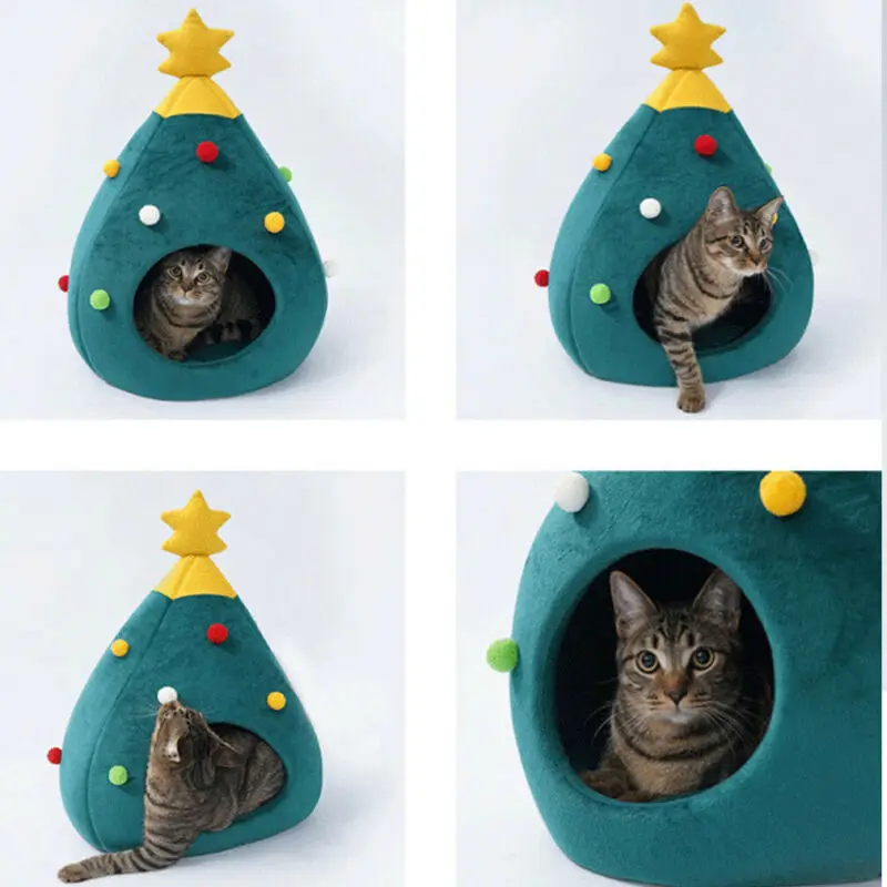 2020 Newest Hot Christmas Dog Cat Bed House Soft Nest Tree Shape Pet Cave Litter Tent | Дом и сад
