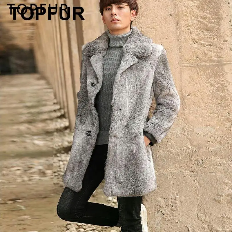 TOPFUR натуральный Рекс кролик натуральный мех куртка для мужчин зимнее меховое пальто толстые теплые пальто с меховым отложным воротником 80 см длиной